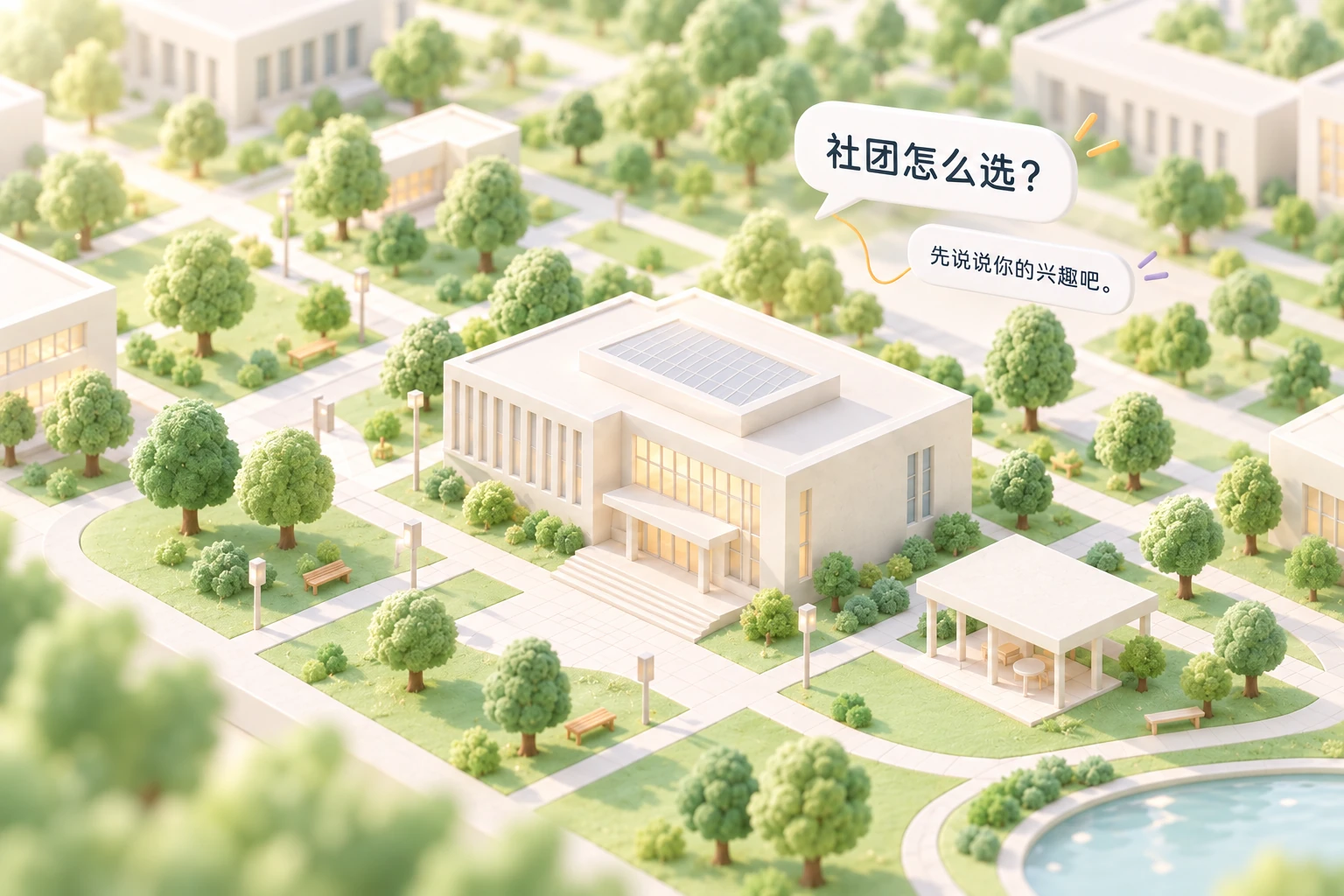 明亮的白色校园微缩场景,非真实校园地图